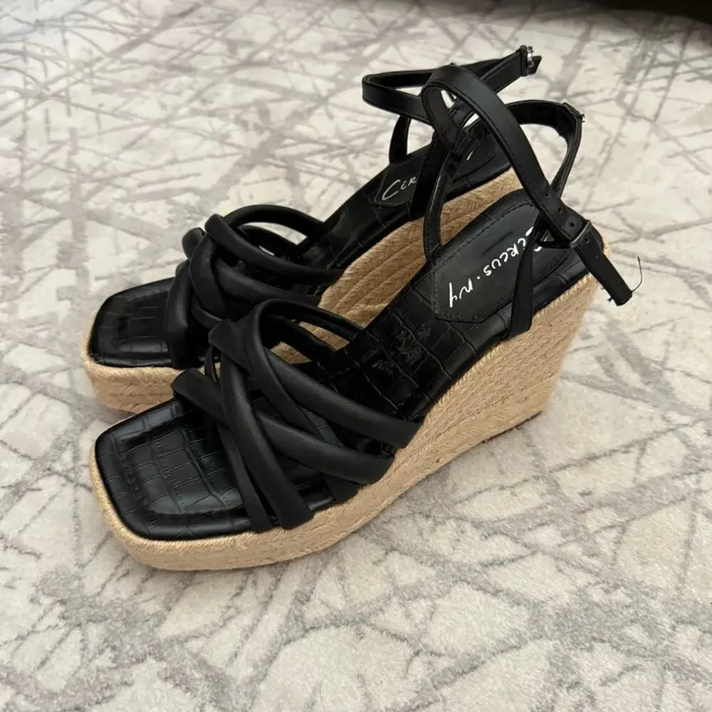 Circus NY by Sam Edelman Irene Espadrille Platform Wedge Sandals Size 8 Black